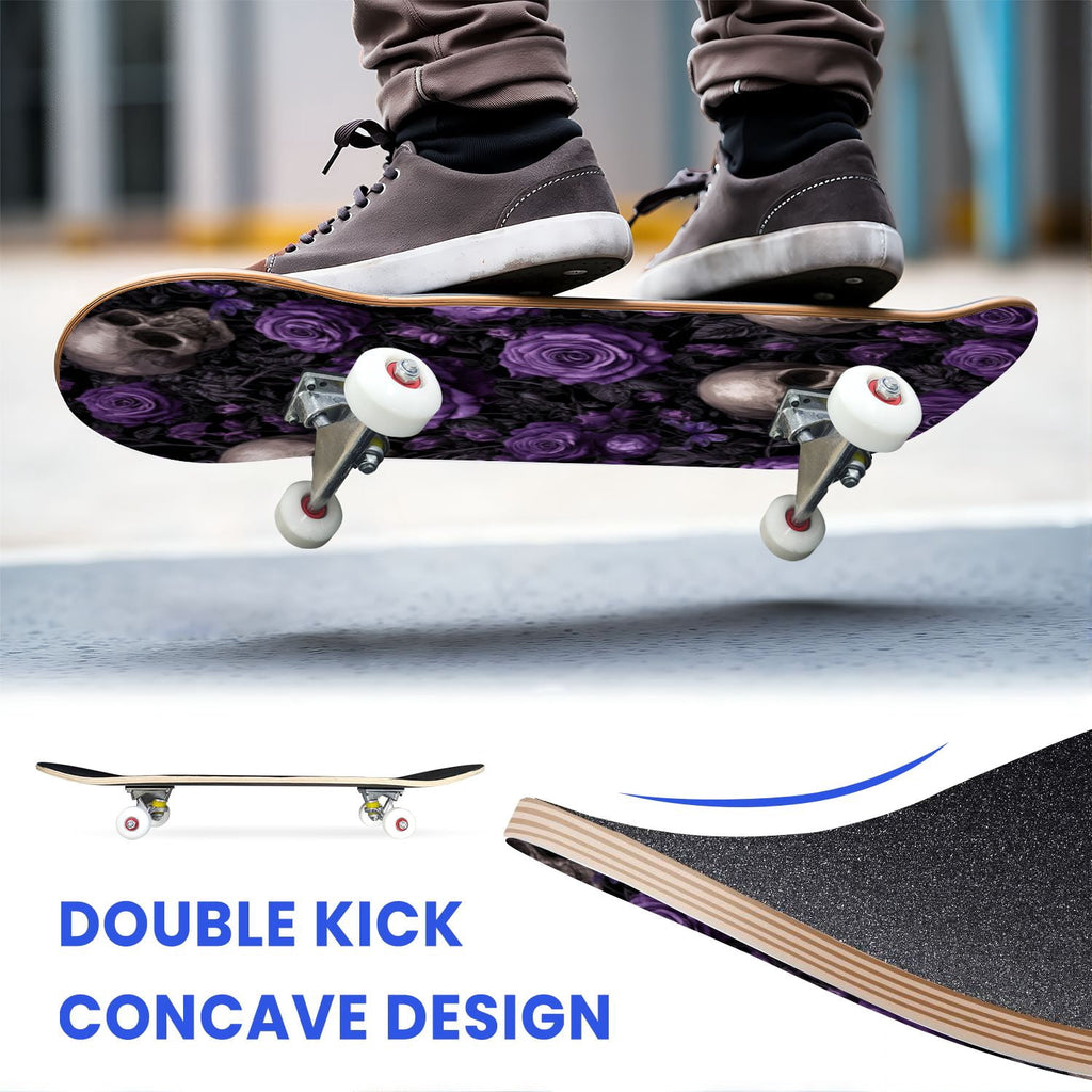 31"x8" Complete Skateboards for Beginners, Skeleton Tree Figure Antler Branches Dark Academia Flowers Double Kick 7 Ply Canadian Maple Deck Skateboard with Wheels, Gifts for Kids Teens