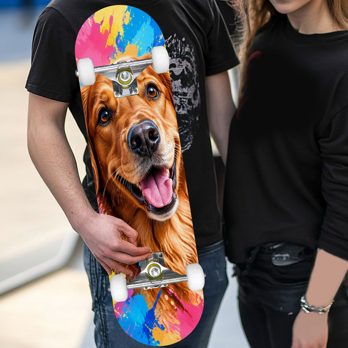Complete Skateboard Golden Retriever Dog Portrait 31 Inch 7-Ply Maple Skateboard with PU Wheels and Aluminum Trucks, Ready-to-Ride Skateboard for Beginners, Teens and Adults