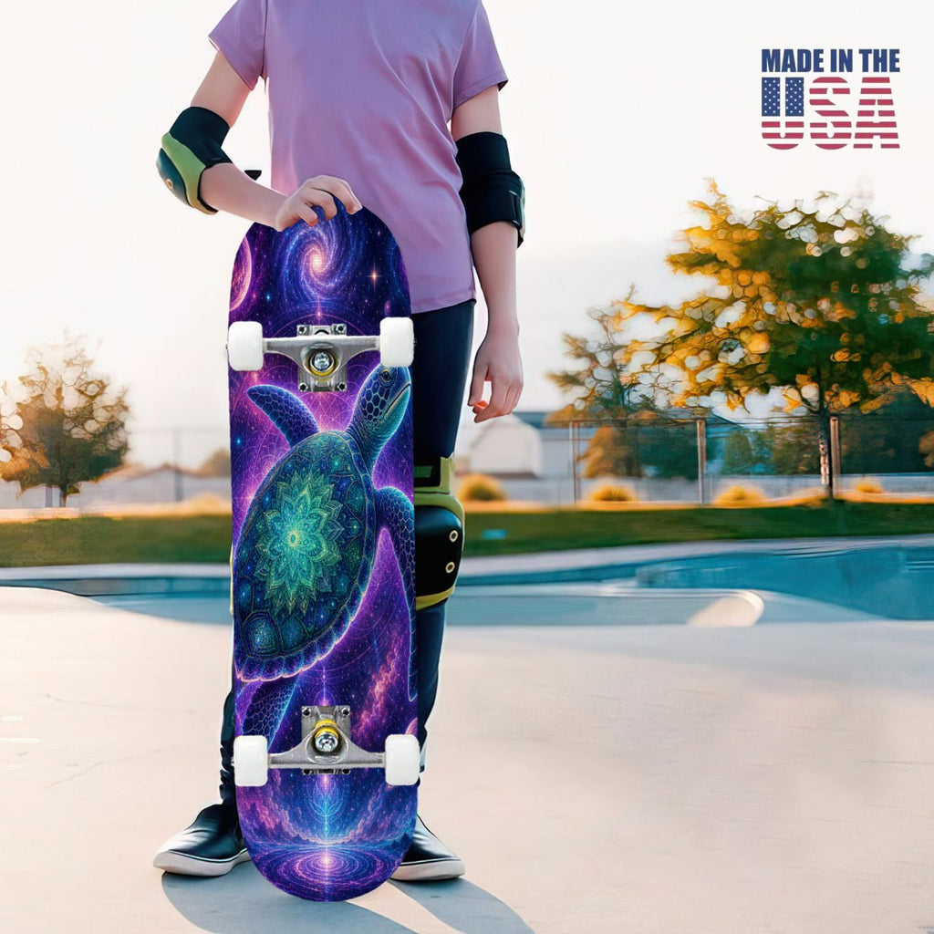 31"x8" Complete Skateboards for Beginners, Underwater Sharks Glowing Purple Jellyfish Marine Life Double Kick 7 Ply Canadian Maple Deck Skateboard with Wheels, Gifts for Kids Teens
