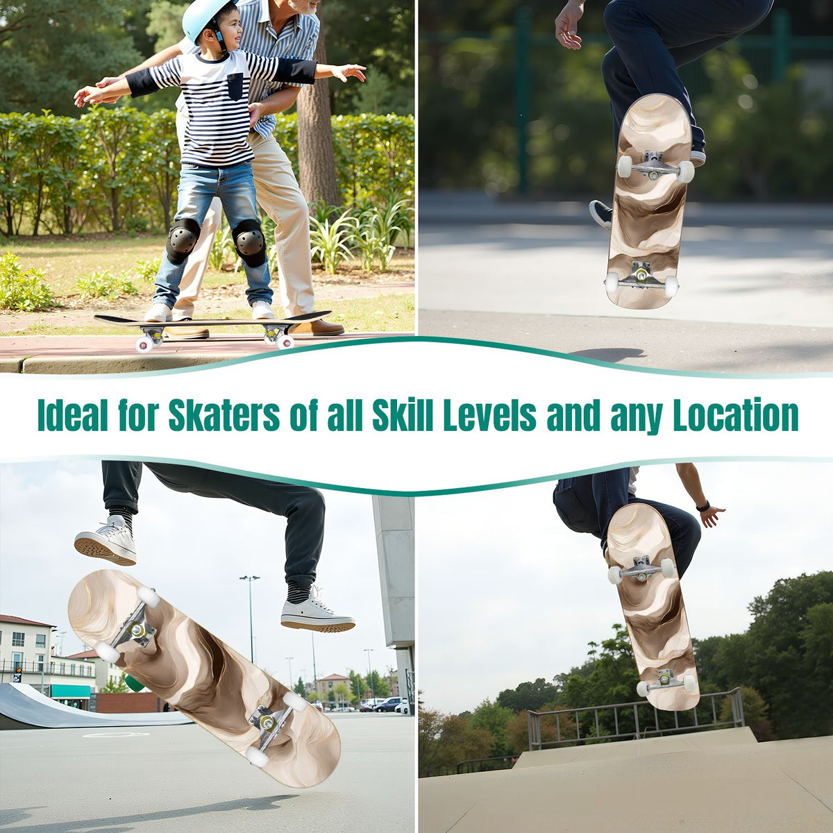 Vintage Movie Theater Classic Cinema 31" x 8" Complete Skateboard, 7-Ply Canadian Maple Double Kick Trick Board for Kids and Beginners Adult Gifts