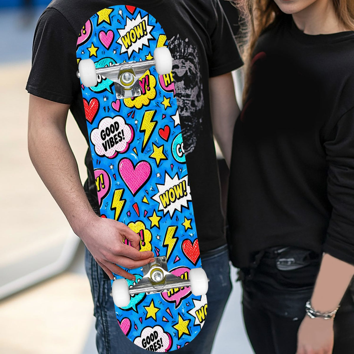Complete Skateboard Colorful Heart Swirls 31 Inch 7-Ply Maple Skateboard with PU Wheels and Aluminum Trucks, Ready-to-Ride Skateboard for Beginners, Teens and Adults