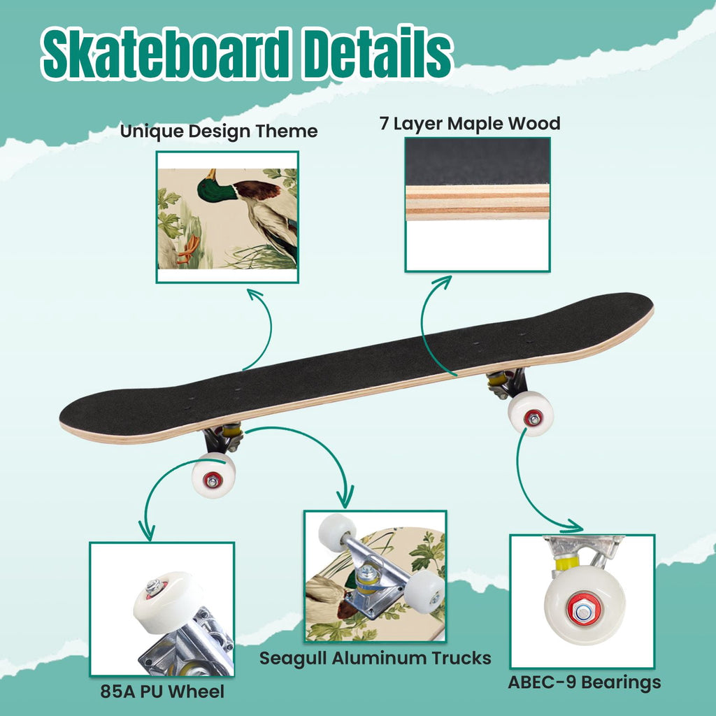 Western Cowboy Horses Desert Landscape 31" x 8" Complete Skateboard, 7-Ply Canadian Maple Double Kick Trick Board for Kids and Beginners Adult Gifts