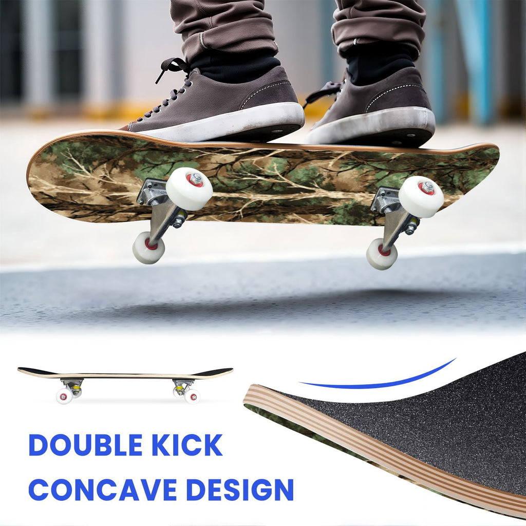 31"x8" Complete Skateboards for Beginners,Desert Camouflage Beige Tan Cream Organic Abstract Shapes Double Kick 7 Ply Canadian Maple Deck Skateboard with Wheels, Gifts for Kids Teens