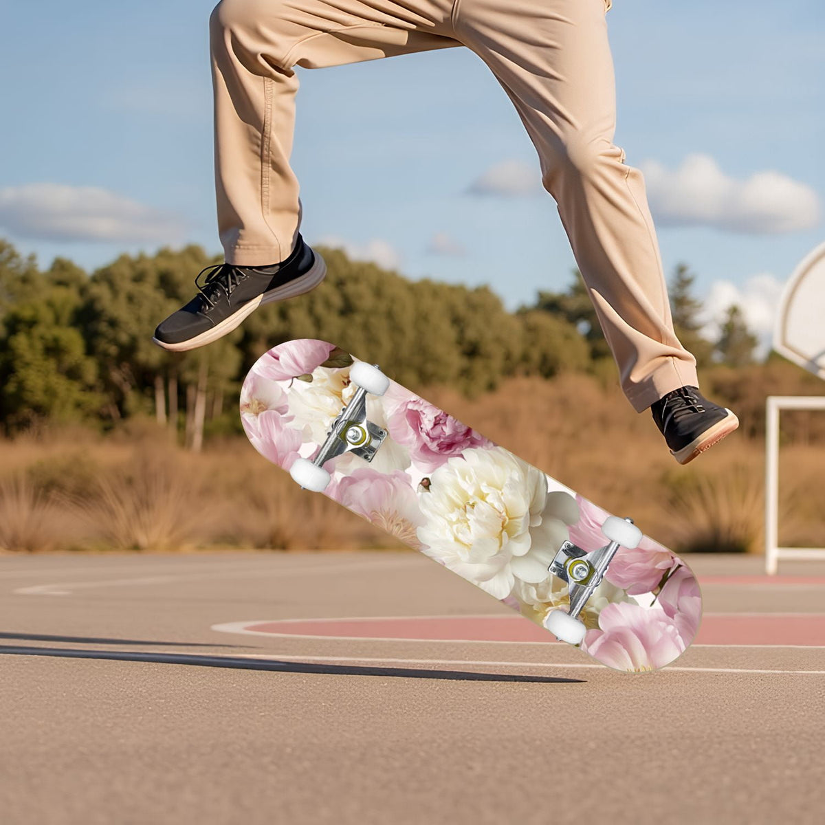 Watercolor Botanical Blue Green Leaves Flowers 31" x 8" Complete Skateboard, 7-Ply Canadian Maple Double Kick Trick Board for Kids and Beginners Adult Gifts