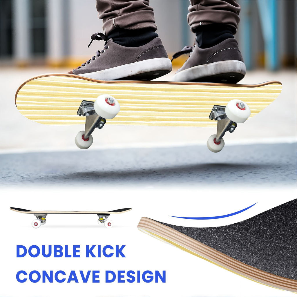 31"x8" Complete Skateboards for Beginners,Vibrant Diagonal Rainbow Gradient Abstract Art Double Kick 7 Ply Canadian Maple Deck Skateboard with Wheels, Gifts for Kids Teens