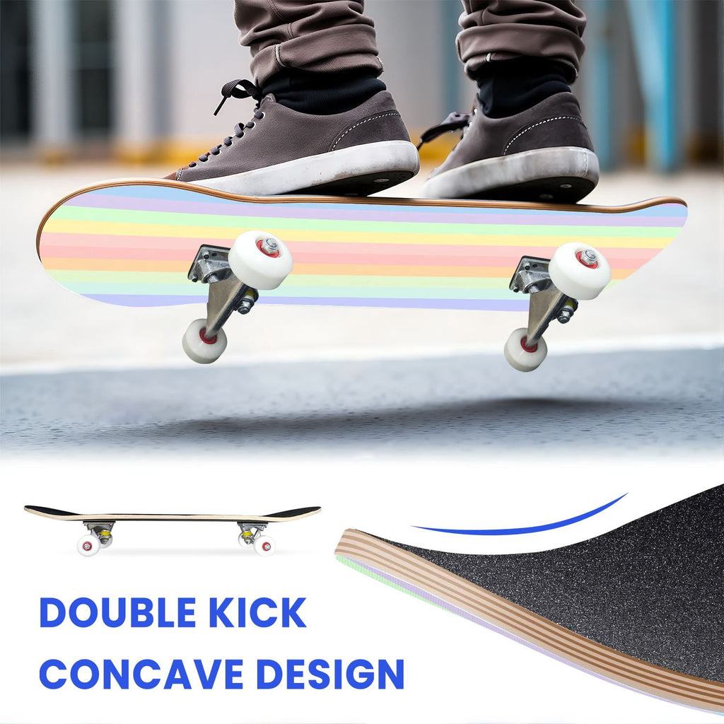 31"x8" Complete Skateboards for Beginners,Pastel Pink Vertical Stripe Minimalist Soft Design Double Kick 7 Ply Canadian Maple Deck Skateboard with Wheels, Gifts for Kids Teens