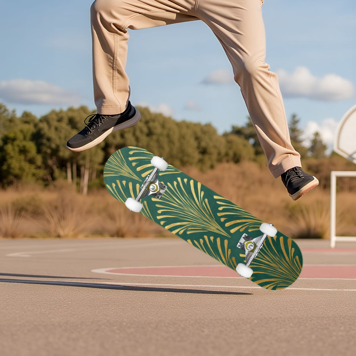 Buffalo Tan Grass Illustrations 31" x 8" Complete Skateboard, 7-Ply Canadian Maple Double Kick Trick Board for Kids and Beginners Adult Gifts