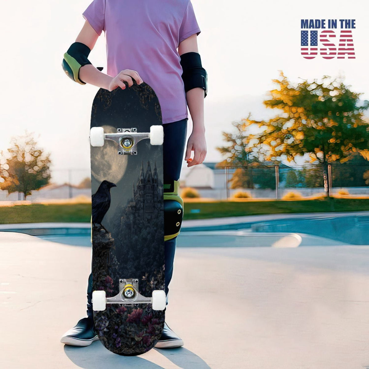 31"x8" Complete Skateboards for Beginners, Skeleton Tree Figure Antler Branches Dark Academia Flowers Double Kick 7 Ply Canadian Maple Deck Skateboard with Wheels, Gifts for Kids Teens