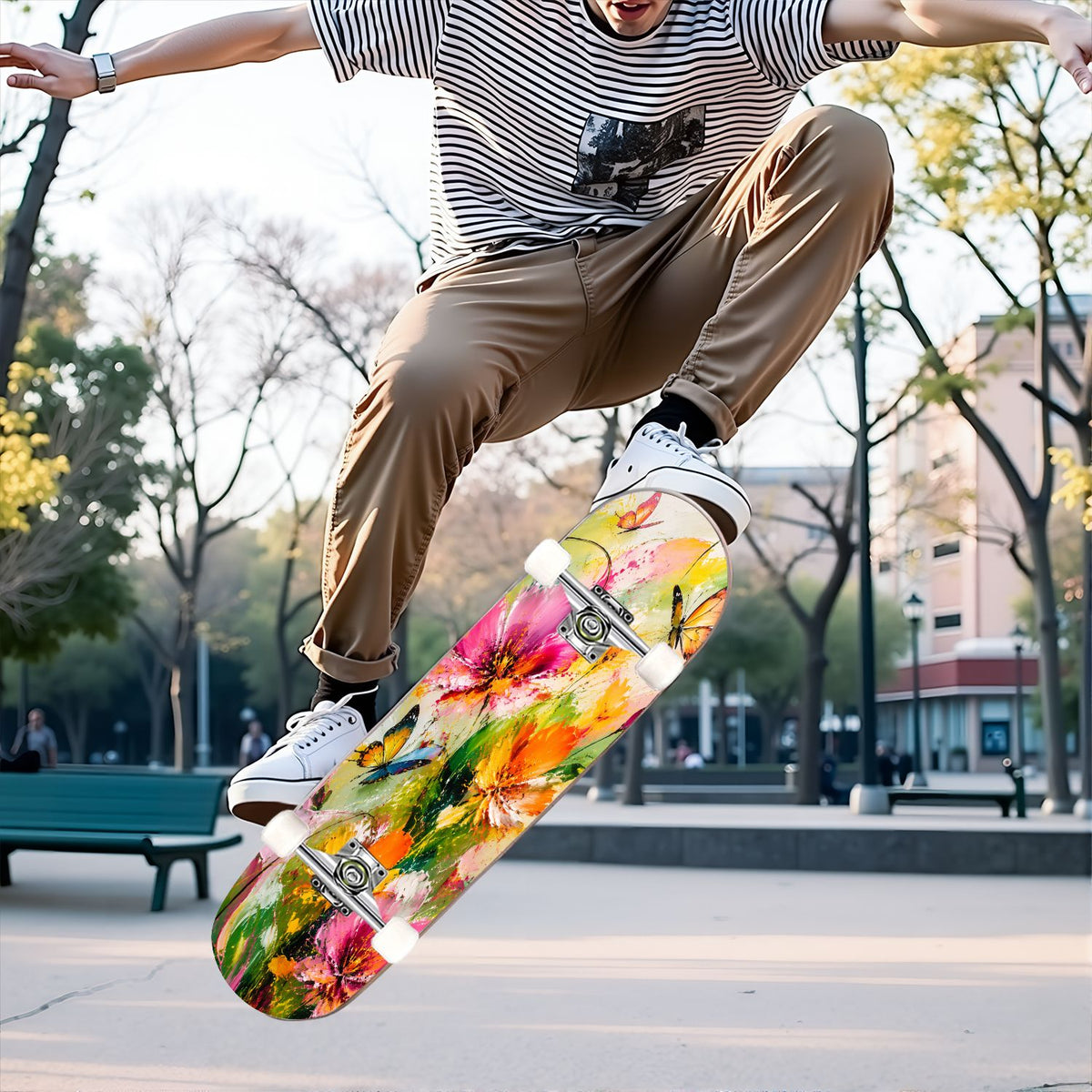 Complete Skateboard Colorful Splash Art Headphones 31 Inch 7-Ply Maple Skateboard with PU Wheels and Aluminum Trucks, Ready-to-Ride Skateboard for Beginners, Teens and Adults