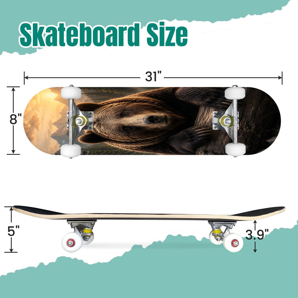 3D Nude Visual Effect Yellowish Brown Layered Chrysanthemum 31" x 8" Complete Skateboard, 7-Ply Canadian Maple Double Kick Trick Board for Kids and Beginners Adult Gifts