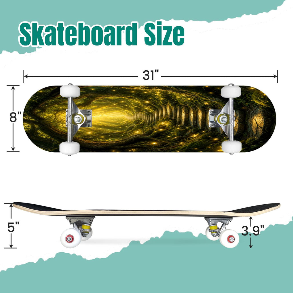 3D Nude Visual Effect Yellowish Brown Layered Chrysanthemum 31" x 8" Complete Skateboard, 7-Ply Canadian Maple Double Kick Trick Board for Kids and Beginners Adult Gifts