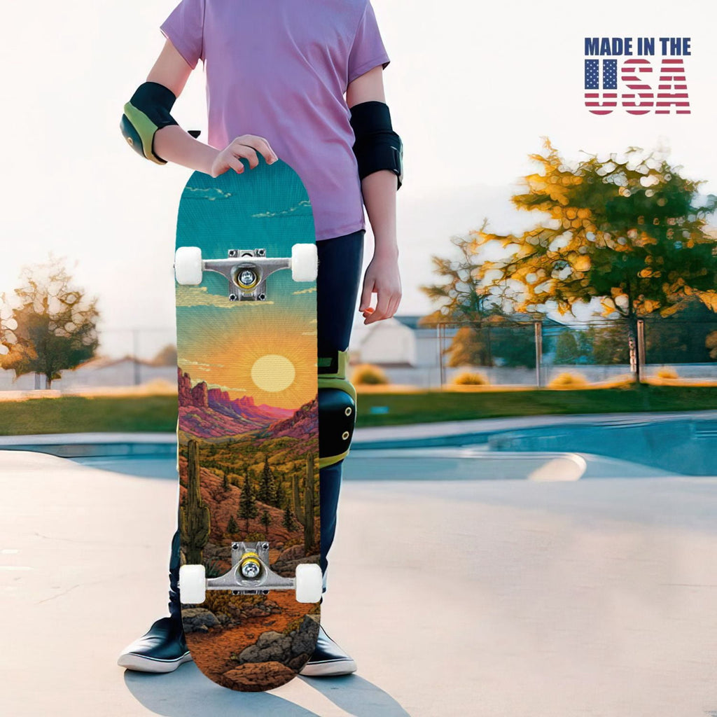 31"x8" Complete Skateboards for Beginners, Blue Deep Sea Sailing Ship Octopus Lighthouse Clouds Ocean Double Kick 7 Ply Canadian Maple Deck Skateboard with Wheels, Gifts for Kids Teens
