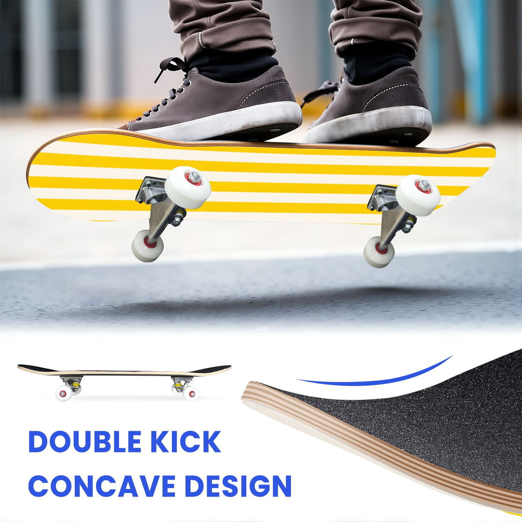 31"x8" Complete Skateboards for Beginners,Pink Cream Vertical Stripes Double Kick 7 Ply Canadian Maple Deck Skateboard with Wheels, Gifts for Kids Teens