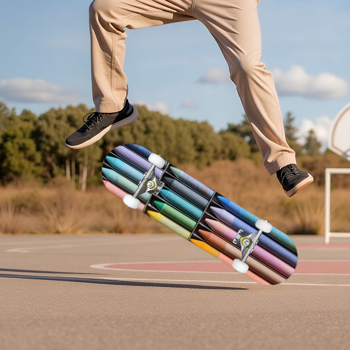 Vintage Damask Light Blue Brown Tones 31" x 8" Complete Skateboard, 7-Ply Canadian Maple Double Kick Trick Board for Kids and Beginners Adult Gifts