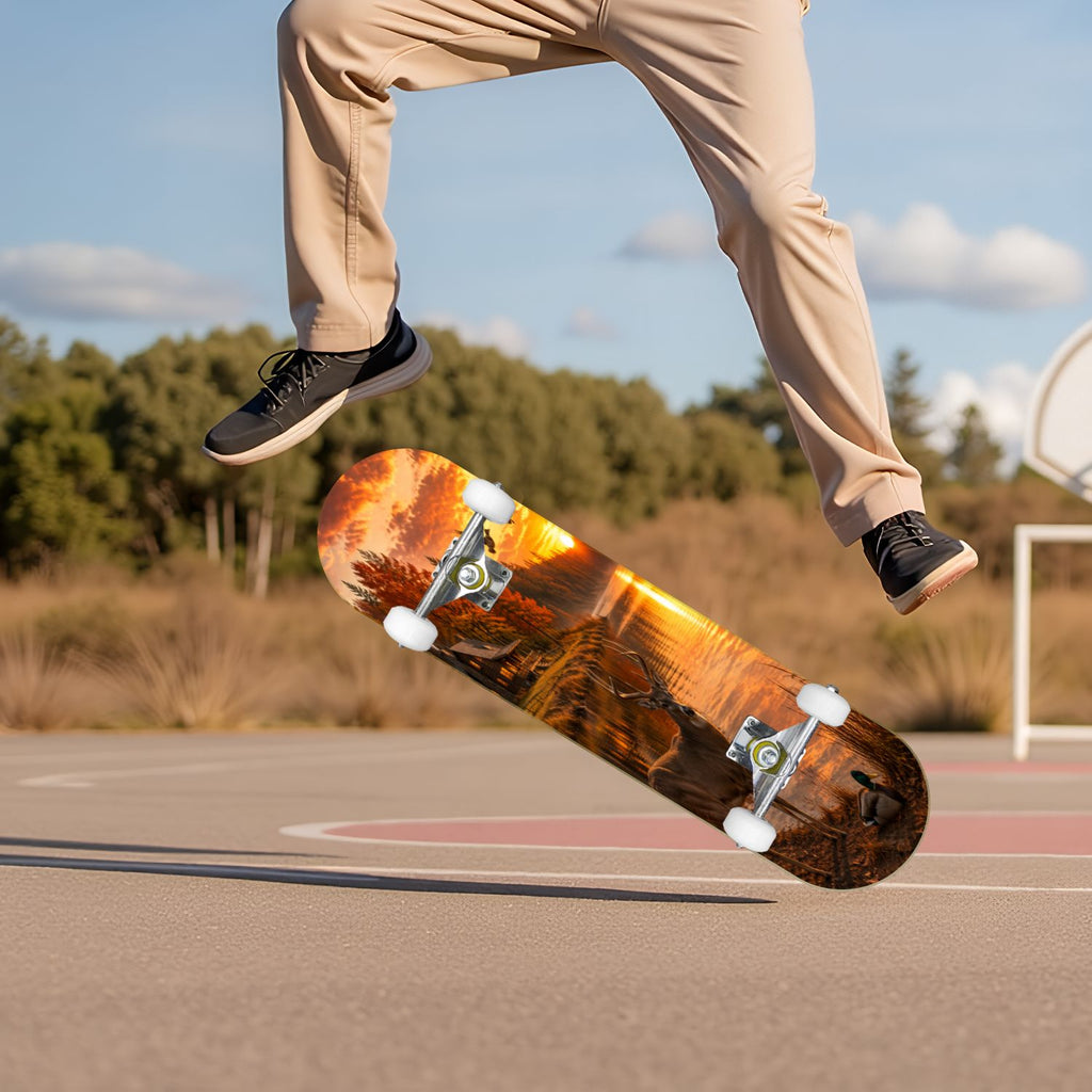 3D Nude Visual Effect Yellowish Brown Layered Chrysanthemum 31" x 8" Complete Skateboard, 7-Ply Canadian Maple Double Kick Trick Board for Kids and Beginners Adult Gifts