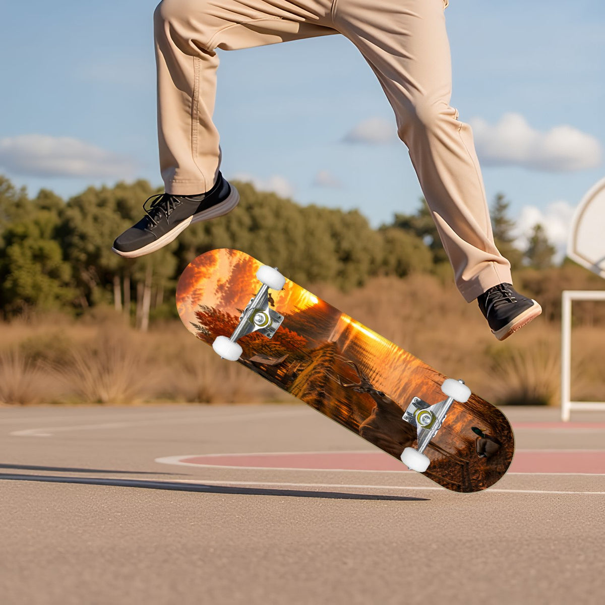 3D Nude Visual Effect Yellowish Brown Layered Chrysanthemum 31" x 8" Complete Skateboard, 7-Ply Canadian Maple Double Kick Trick Board for Kids and Beginners Adult Gifts