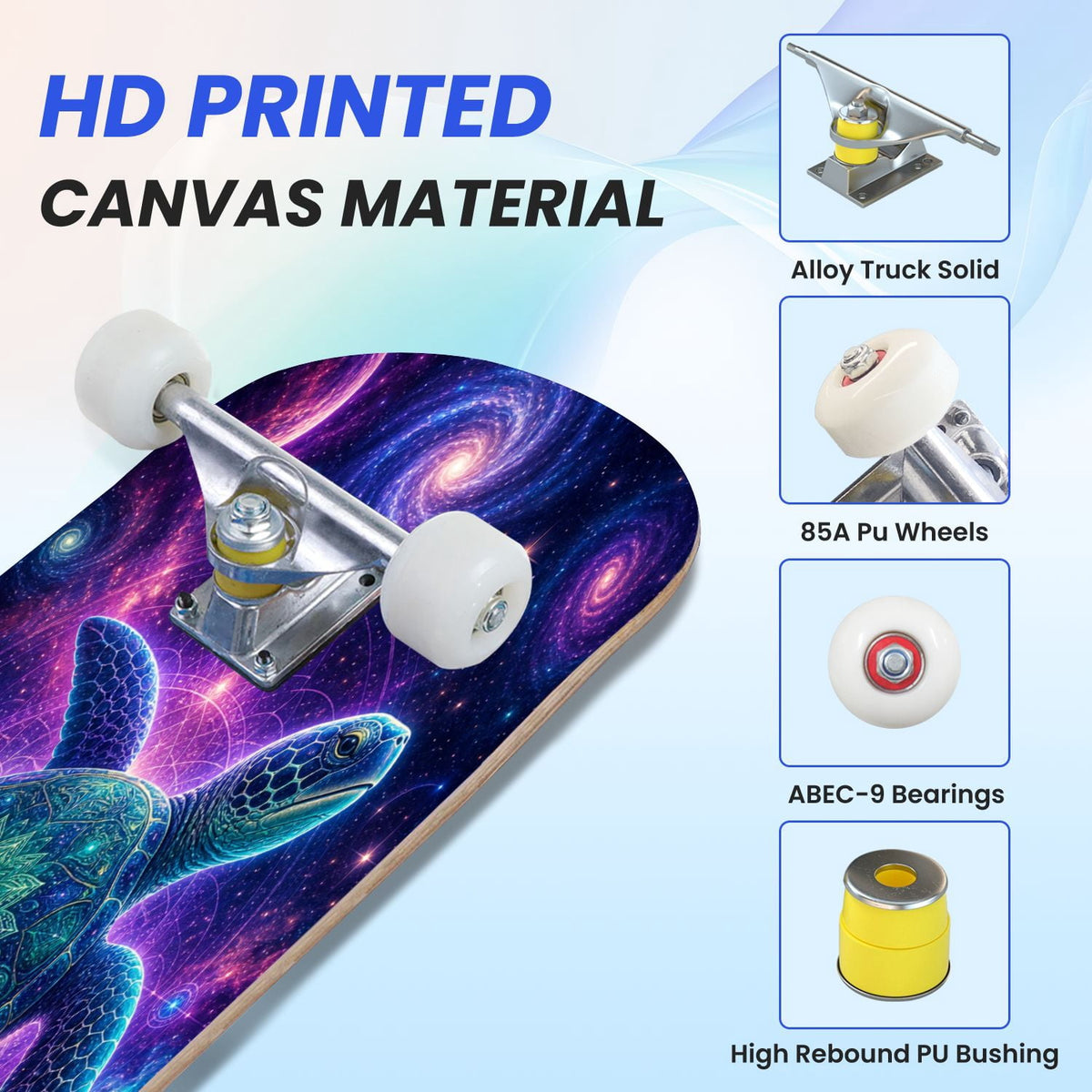 31"x8" Complete Skateboards for Beginners, Underwater Sharks Glowing Purple Jellyfish Marine Life Double Kick 7 Ply Canadian Maple Deck Skateboard with Wheels, Gifts for Kids Teens