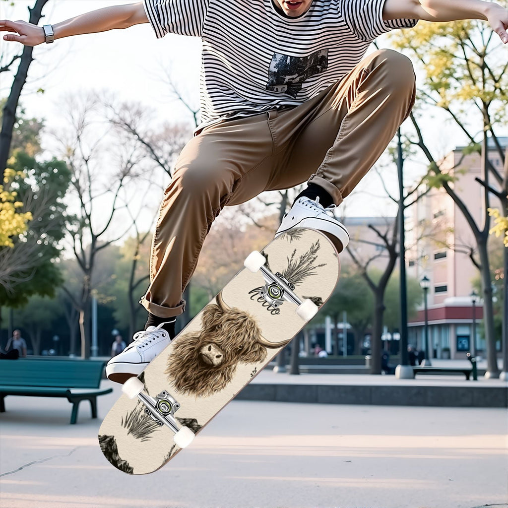 31"x8" Complete Skateboards for Beginners,Barn Windmill Artwork Rustic Barn Wood Farm Windmill Double Kick 7 Ply Canadian Maple Deck Skateboard with Wheels, Gifts for Kids Teens