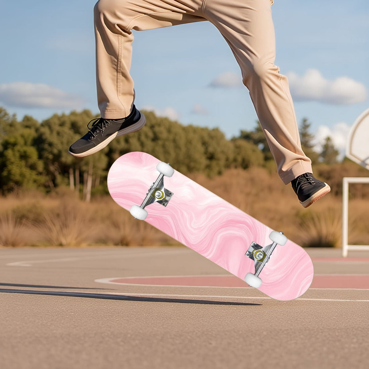Pink Marble Fluid Abstract Design 31" x 8" Complete Skateboard, 7-Ply Canadian Maple Double Kick Trick Board for Kids and Beginners Adult Gifts