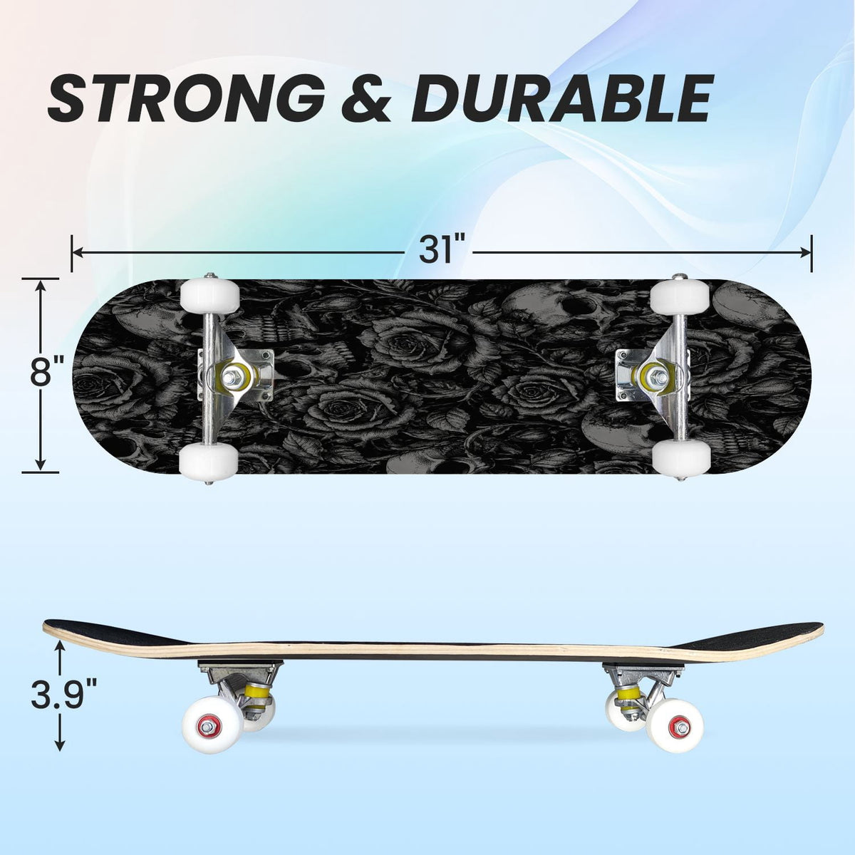 31"x8" Complete Skateboards for Beginners,Halloween Themed Pumpkins Witch Hats Spooky Double Kick 7 Ply Canadian Maple Deck Skateboard with Wheels, Gifts for Kids Teens