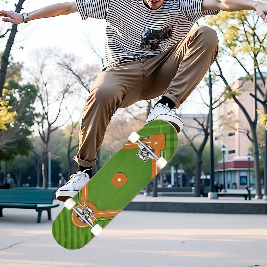31"x8" Complete Skateboards for Beginners,Close up Baseball Red Stitches Leather Double Kick 7 Ply Canadian Maple Deck Skateboard with Wheels, Sports Gifts for Kids Teens
