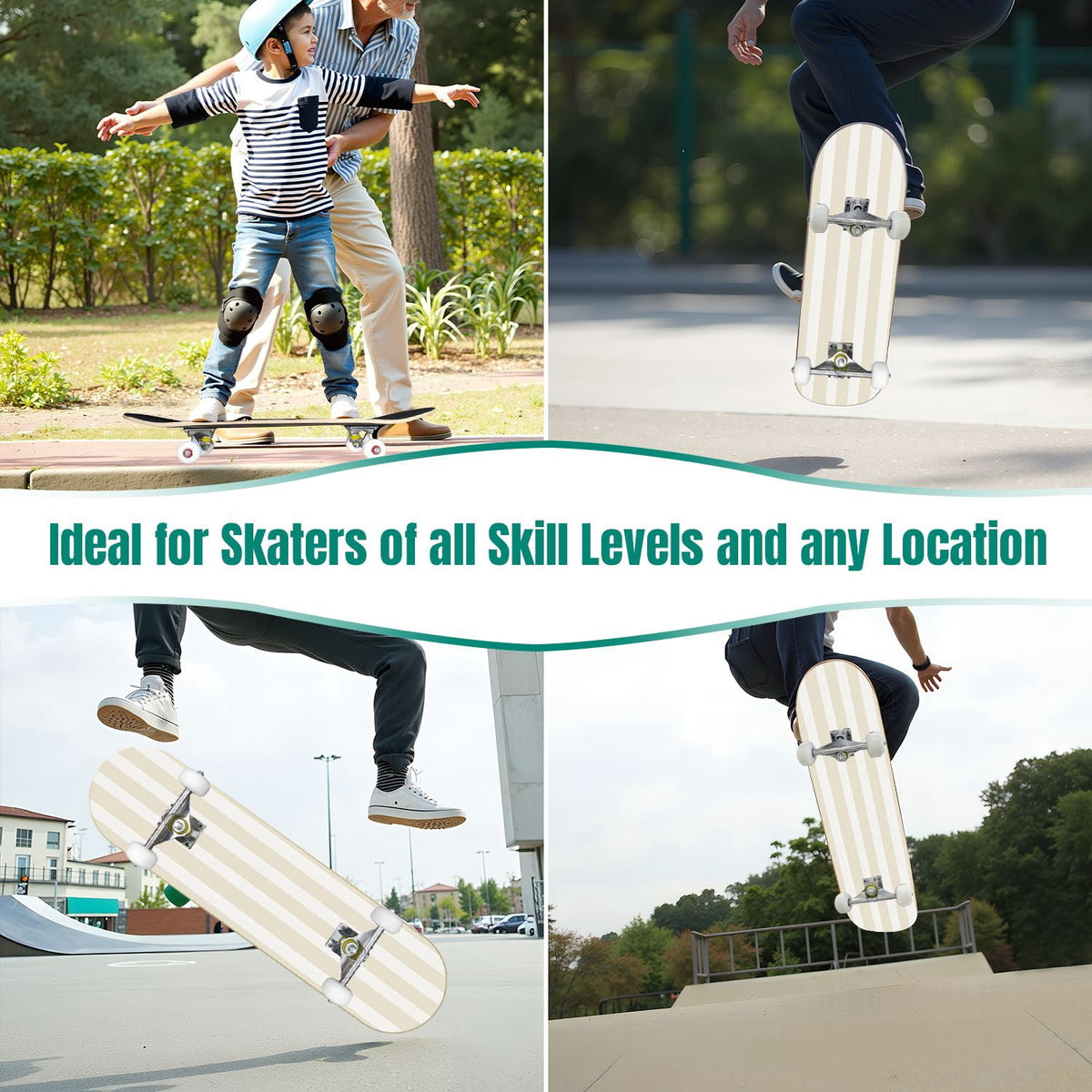 31"x8" Complete Skateboards for Beginners,Pastel Pink Vertical Stripe Minimalist Soft Design Double Kick 7 Ply Canadian Maple Deck Skateboard with Wheels, Gifts for Kids Teens