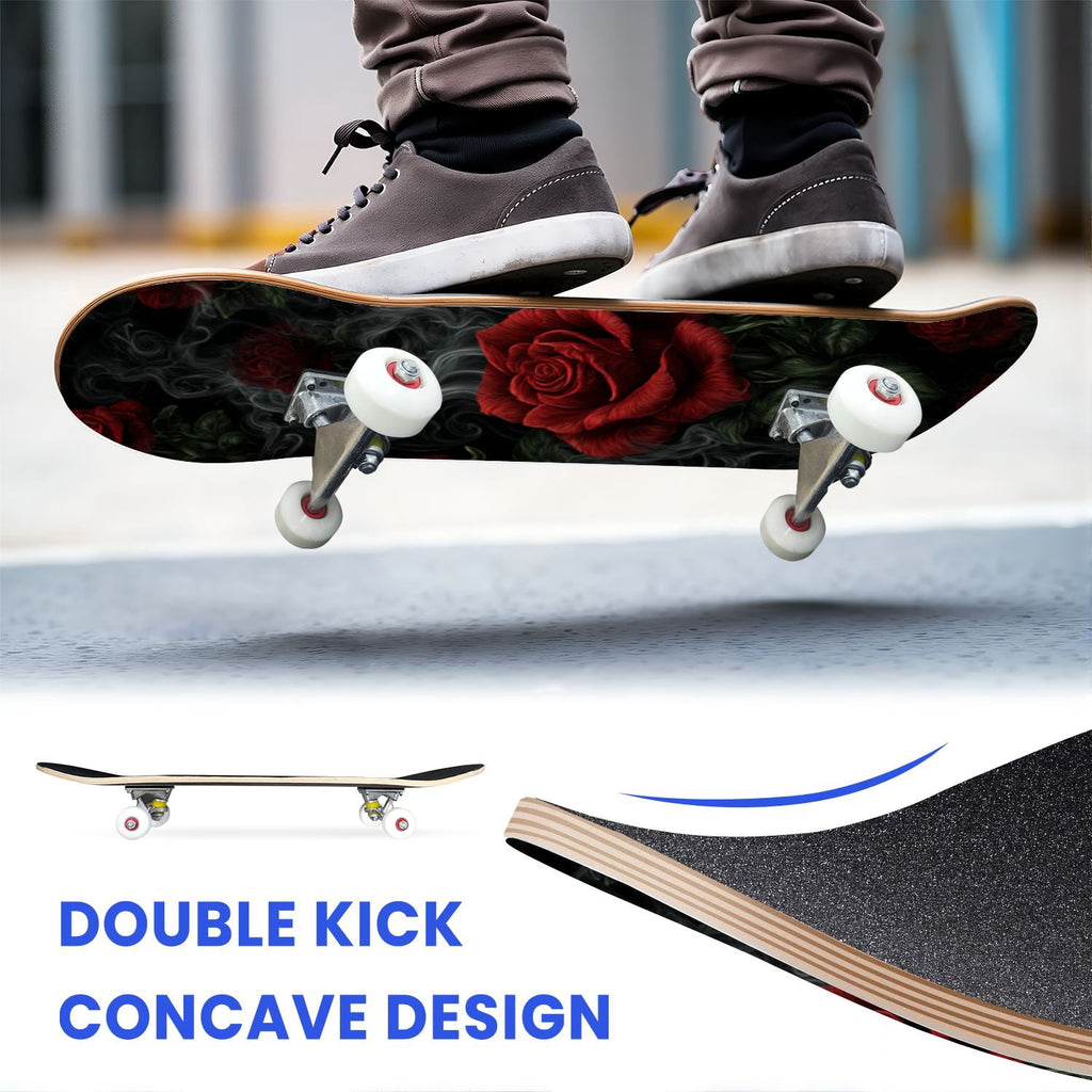 31"x8" Complete Skateboards for Beginners, Vintage Forest Woodland Large Trees Leaves River Cottage Double Kick 7 Ply Canadian Maple Deck Skateboard with Wheels, Gifts for Kids Teens