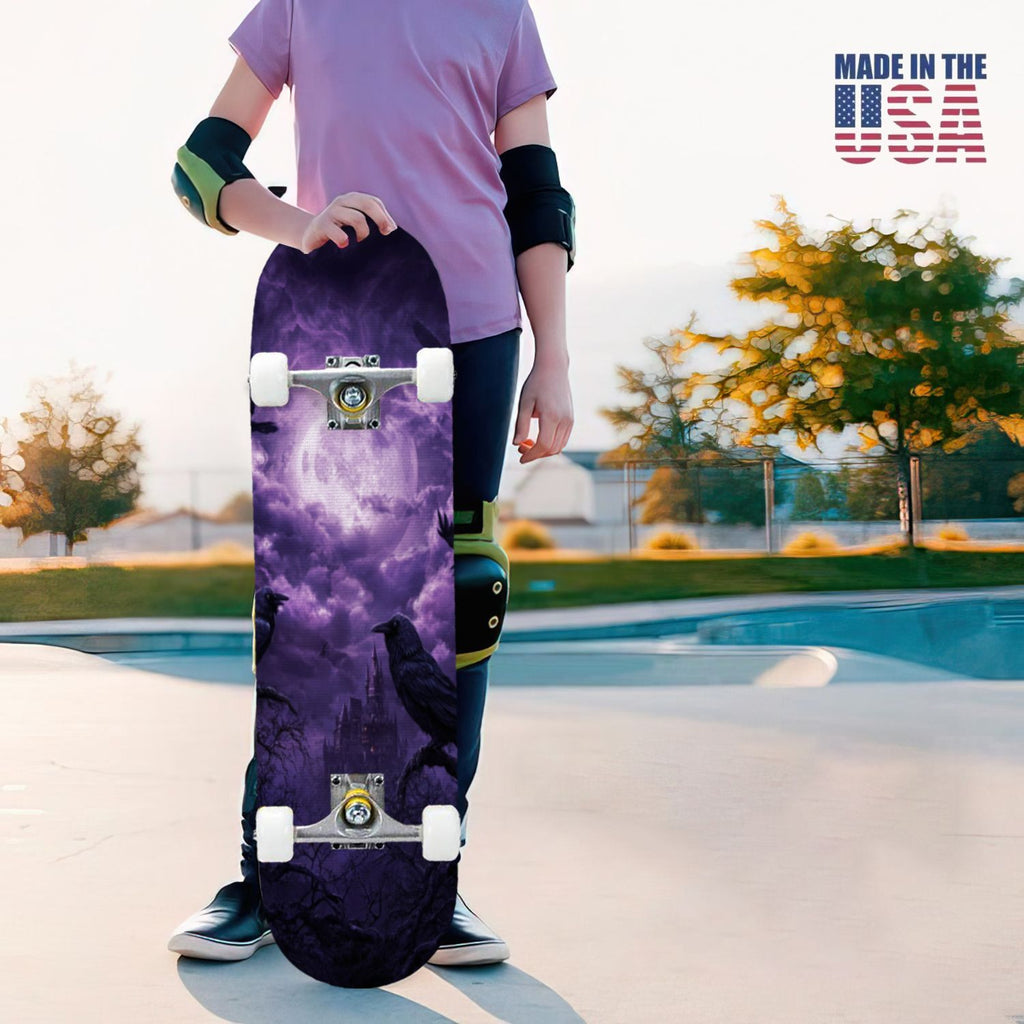 31"x8" Complete Skateboards for Beginners, Romantic Skeletons Blooming Roses Dark Academia Double Kick 7 Ply Canadian Maple Deck Skateboard with Wheels, Gifts for Kids Teens