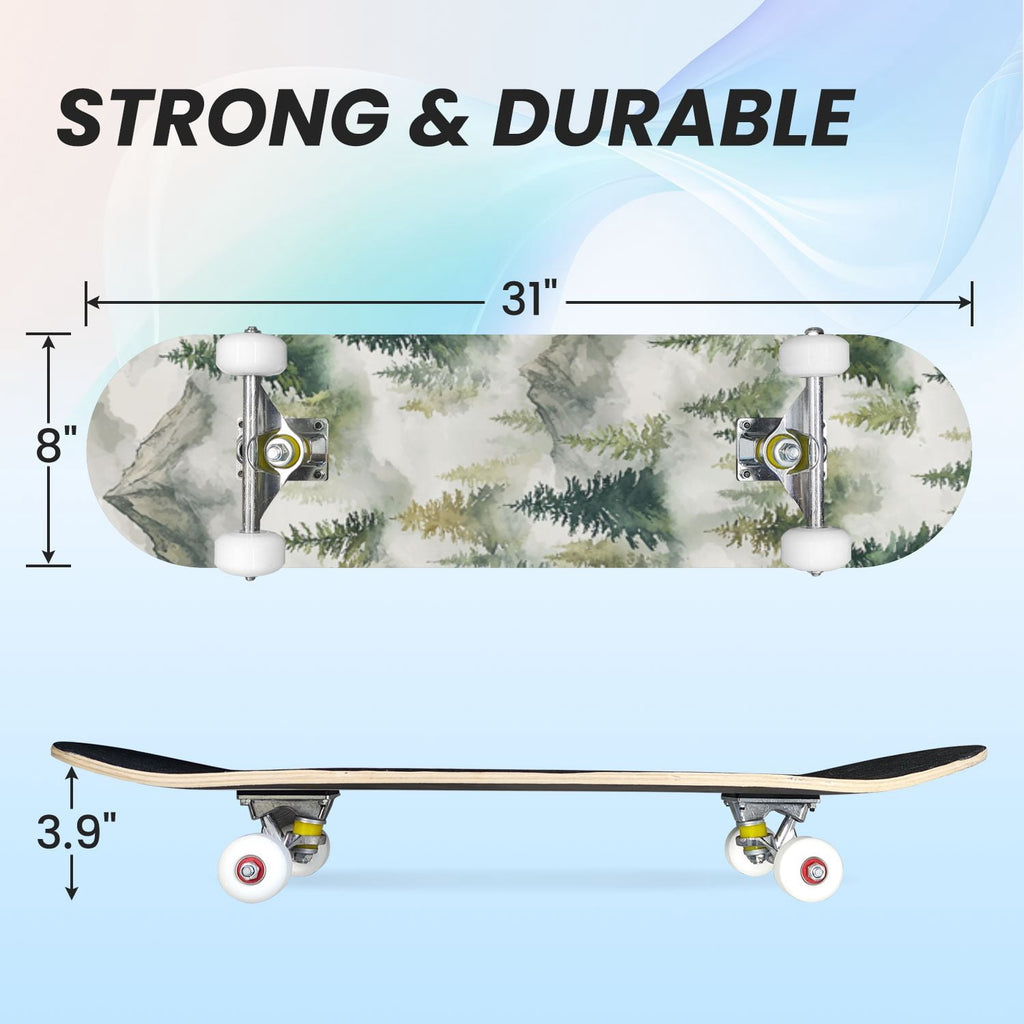 31"x8" Complete Skateboards for Beginners,Farmhouse Floral Daisy Flower Rustic Wood Board Double Kick 7 Ply Canadian Maple Deck Skateboard with Wheels, Gifts for Kids Teens