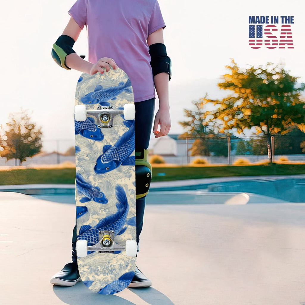 31"x8" Complete Skateboards for Beginners, Turquoise Flowers Teal Daisy Flower Butterfly Blue Romantic Double Kick 7 Ply Canadian Maple Deck Skateboard with Wheels, Gifts for Kids Teens