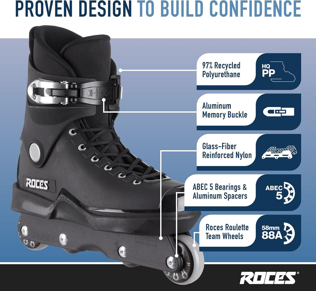 M12 UFS Aggressive Street Inline Skates for Men, Black, ABEC 5 Bearings