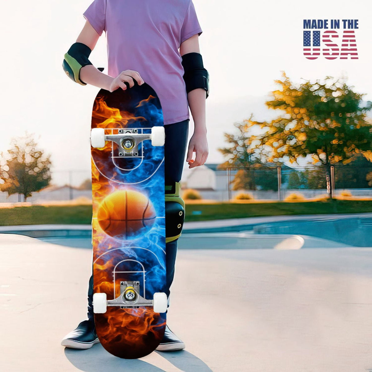 31"x8" Complete Skateboards for Beginners,Vintage Baseball Worn Red Stitches Rustic Double Kick 7 Ply Canadian Maple Deck Skateboard with Wheels, Sports Gifts for Kids Teens