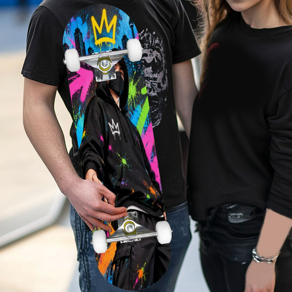 Complete Skateboard Vibrant Swirling Abstract 31 Inch 7-Ply Maple Skateboard with PU Wheels and Aluminum Trucks, Ready-to-Ride Skateboard for Beginners, Teens and Adults