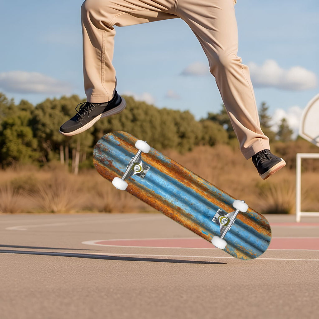 Tropical Jungle Leaf Teal Green Botanical 31" x 8" Complete Skateboard, 7-Ply Canadian Maple Double Kick Trick Board for Kids and Beginners Adult Gifts