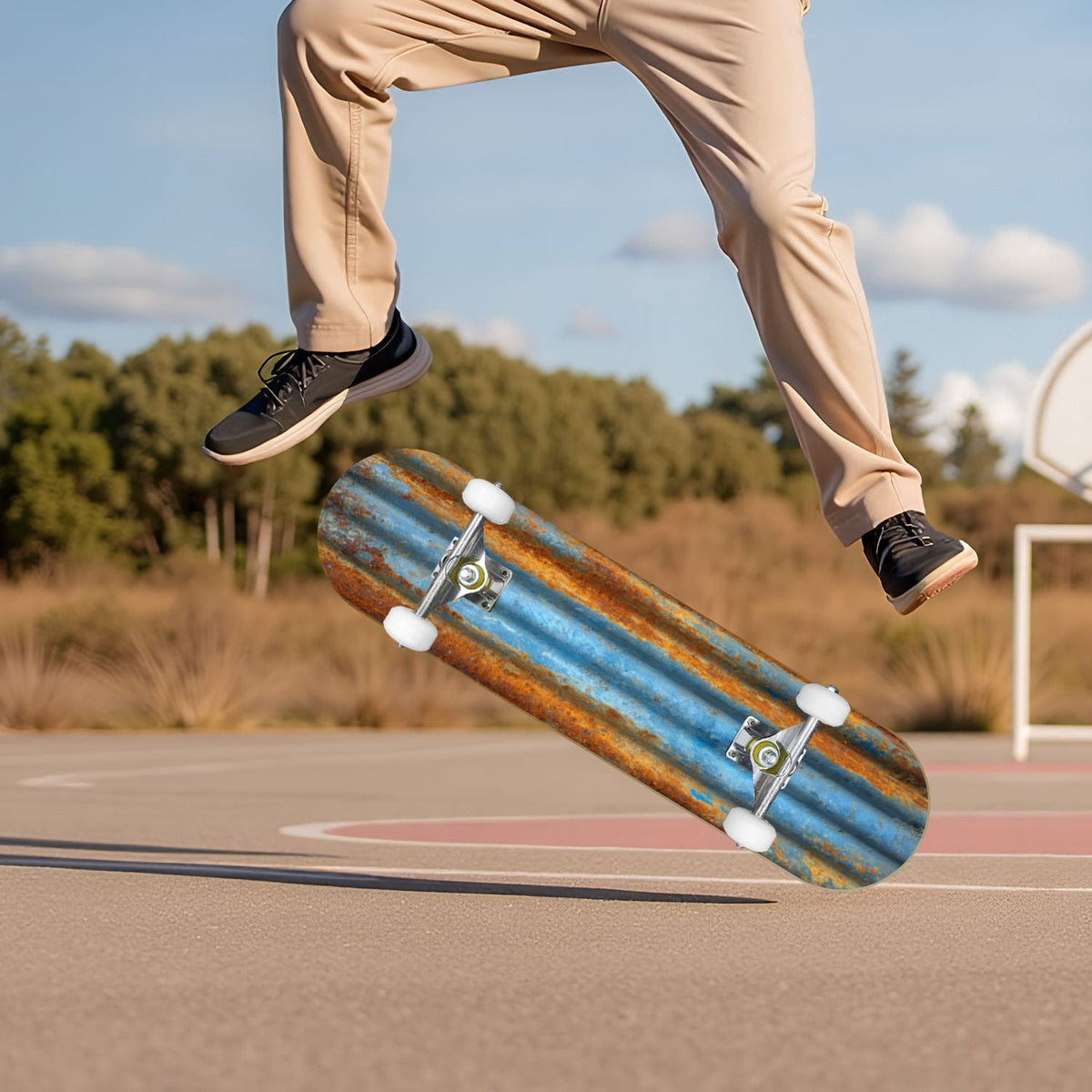 Tropical Jungle Leaf Teal Green Botanical 31" x 8" Complete Skateboard, 7-Ply Canadian Maple Double Kick Trick Board for Kids and Beginners Adult Gifts