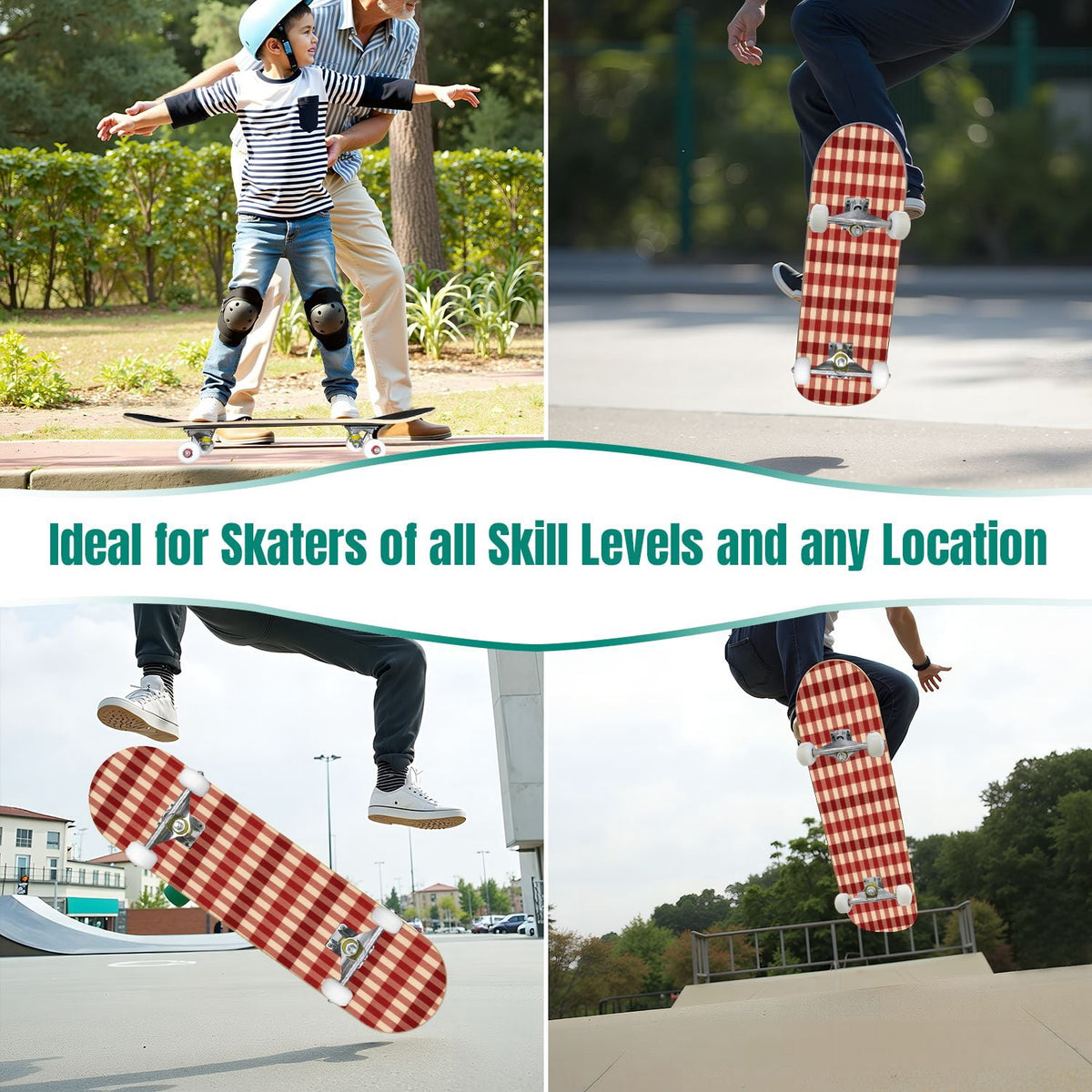 White Birch Tree Bark Natural Knots Horizontal Lines 31" x 8" Complete Skateboard, 7-Ply Canadian Maple Double Kick Trick Board for Kids and Beginners Adult Gifts