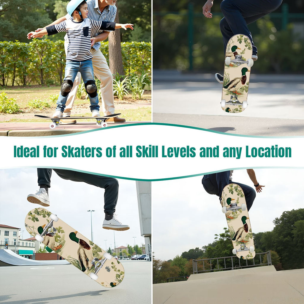 Western Cowboy Horses Desert Landscape 31" x 8" Complete Skateboard, 7-Ply Canadian Maple Double Kick Trick Board for Kids and Beginners Adult Gifts