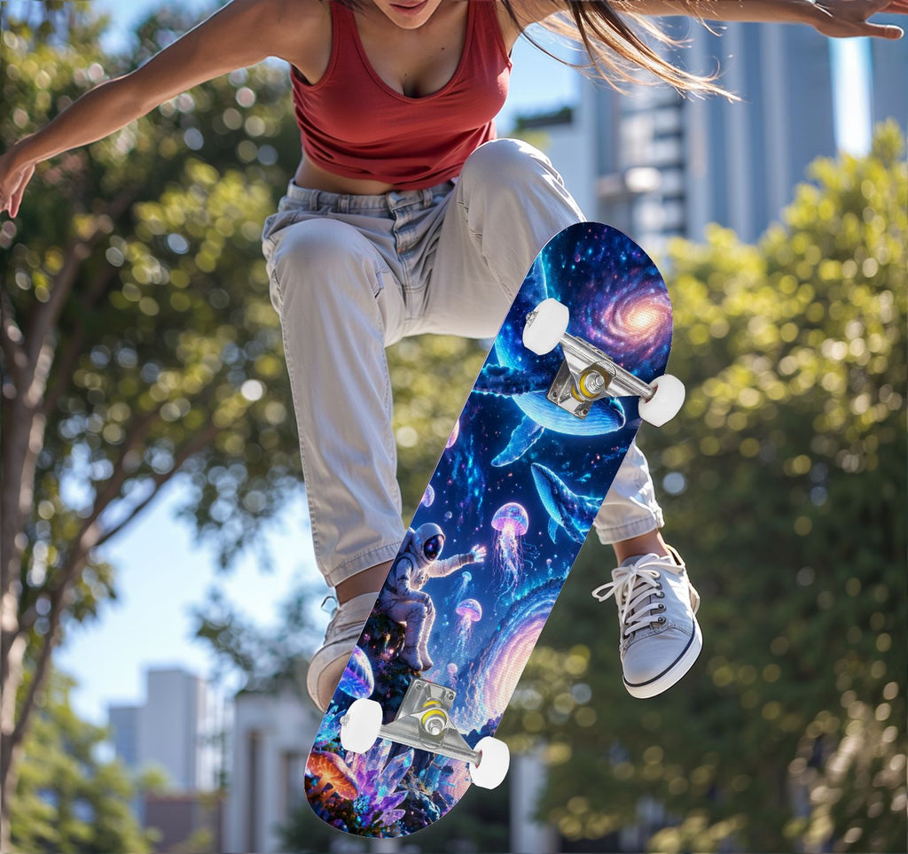 Complete Skateboard Colorful Heart Swirls 31 Inch 7-Ply Maple Skateboard with PU Wheels and Aluminum Trucks, Ready-to-Ride Skateboard for Beginners, Teens and Adults