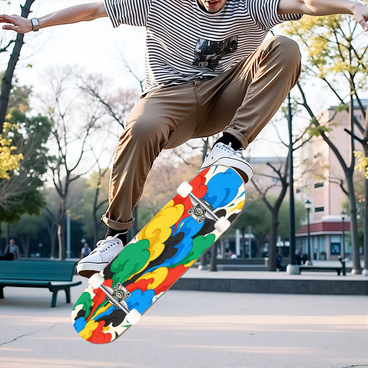 Complete Skateboard Vibrant Brush Stroke Art 31 Inch 7-Ply Maple Skateboard with PU Wheels and Aluminum Trucks, Ready-to-Ride Skateboard for Beginners, Teens and Adults