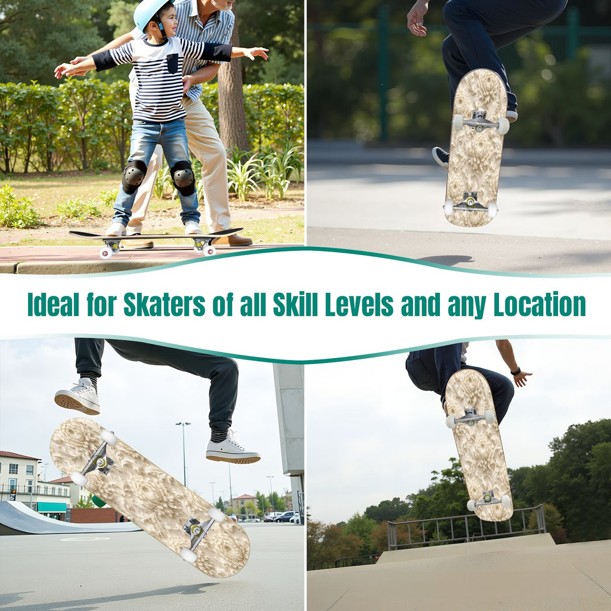 3D Nude Visual Effect Yellowish Brown Layered Chrysanthemum 31" x 8" Complete Skateboard, 7-Ply Canadian Maple Double Kick Trick Board for Kids and Beginners Adult Gifts