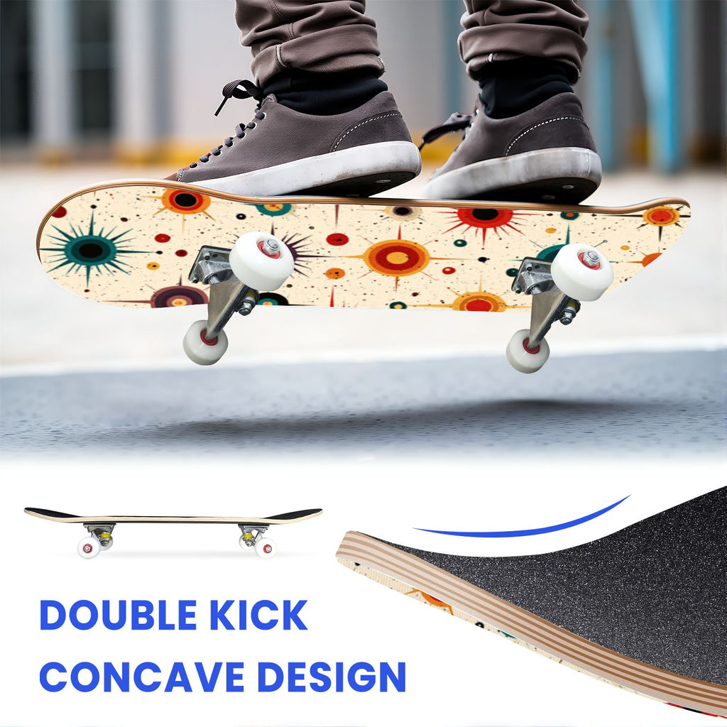 31"x8" Complete Skateboards for Beginners, Vibrant Stained Glass Window Butterflies Flowers Double Kick 7 Ply Canadian Maple Deck Skateboard with Wheels, Gifts for Kids Teens