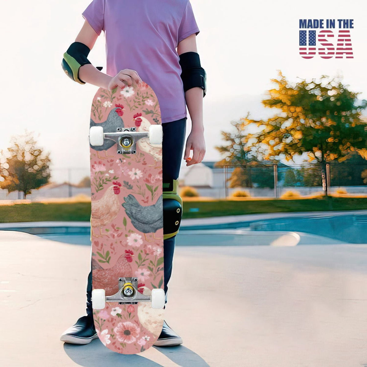 31"x8" Complete Skateboards for Beginners, Soft Blue Cream Striped Design Double Kick 7 Ply Canadian Maple Deck Skateboard with Wheels, Gifts for Kids Teens