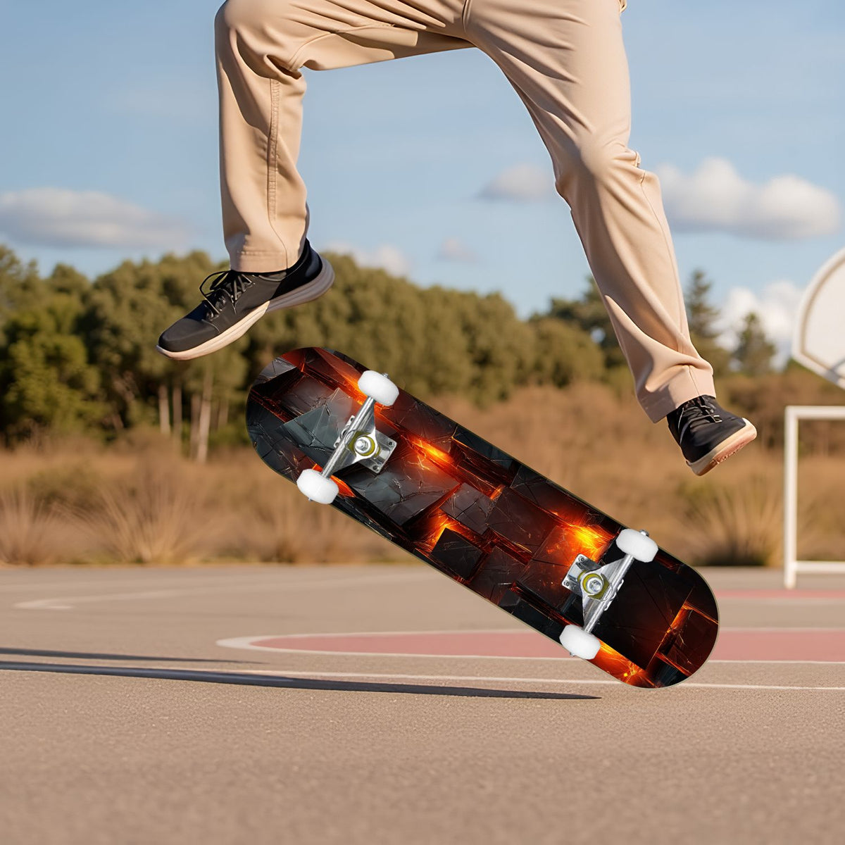 Glowing Futuristic Cubic Tunnel Metallic Tiles Bright Light 31" x 8" Complete Skateboard, 7-Ply Canadian Maple Double Kick Trick Board for Kids and Beginners Adult Gifts