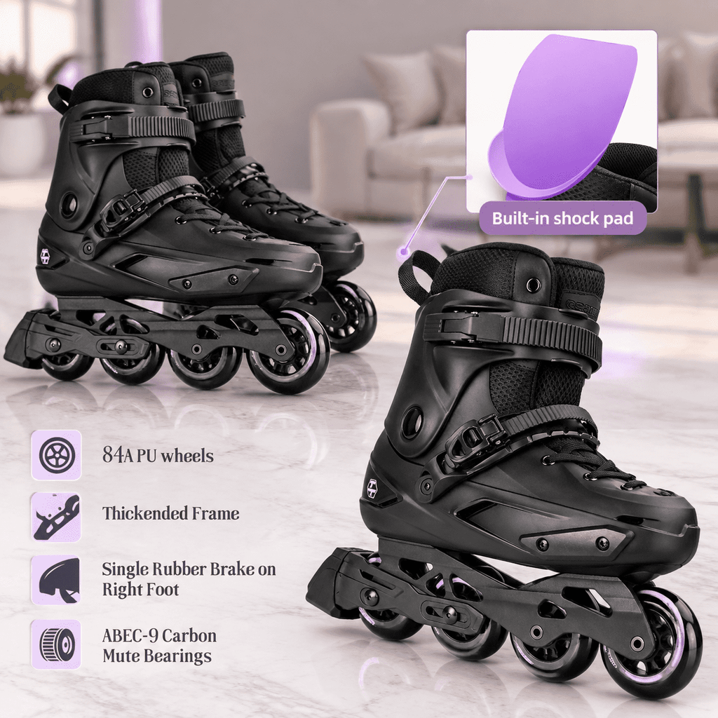 Black USM8-9/USL9-9.5 Professional Inline Skates for Adult Men and Women
