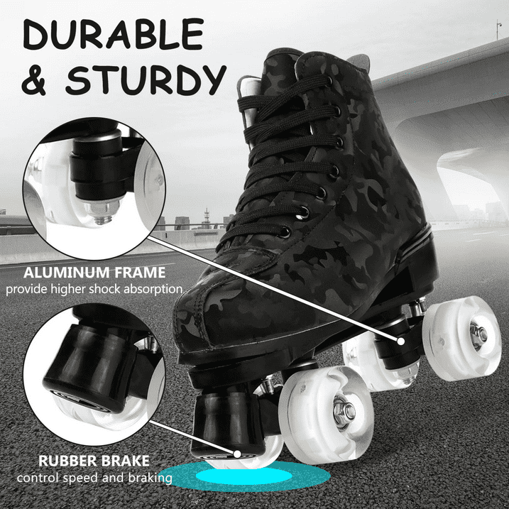 JieC Roller Skates, Adjustable Roller Skates with Glowing Wheels, for Girls, Teenagers, Black (Women‘s 9.5 / Men‘s 8.5)