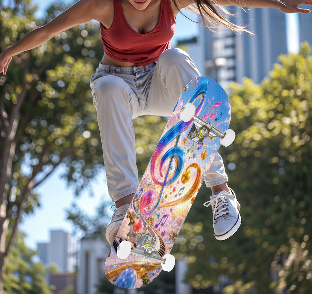 Complete Skateboard Vibrant Multicolored Abstract 31 Inch 7-Ply Maple Skateboard with PU Wheels and Aluminum Trucks, Ready-to-Ride Skateboard for Beginners, Teens and Adults