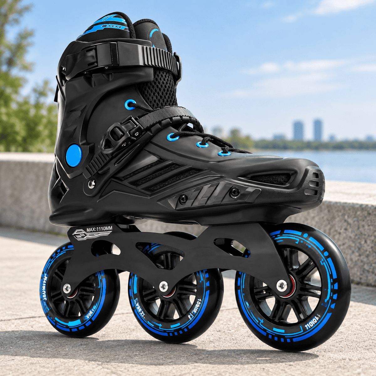 Black Men5.5-6/Women6.5-7/25cm 3-Wheel Inline Skates for Adult Fitness Speed Racing