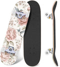 Botanical Floral Peonies Hummingbirds 31" x 8" Complete Skateboard, 7-Ply Canadian Maple Double Kick Trick Board for Kids and Beginners Adult Gifts