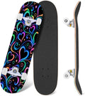 Complete Skateboard Colorful Heart Swirls 31 Inch 7-Ply Maple Skateboard with PU Wheels and Aluminum Trucks, Ready-to-Ride Skateboard for Beginners, Teens and Adults
