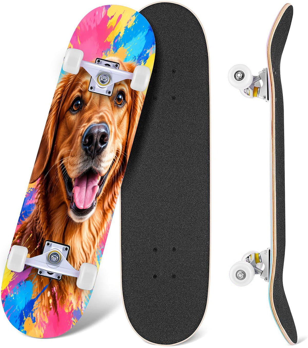 Complete Skateboard Golden Retriever Dog Portrait 31 Inch 7-Ply Maple Skateboard with PU Wheels and Aluminum Trucks, Ready-to-Ride Skateboard for Beginners, Teens and Adults